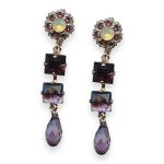 Mariana Earrings Bohemian Rhapsody Coll. Dangling Floral Amethyst, Sand Opal, & Lt Amethyst Austrian Crystals - Image 3
