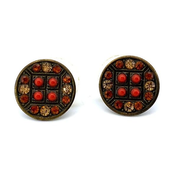 Earrings By Mariana My Treasures Coll. Exquisite Coral, Lt Colorado Topaz, & Orange Swarovski Crystals