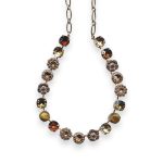 Mariana Women Necklace Crafted with Tigers Eye Mineral and Topaz Swarovski Crystals