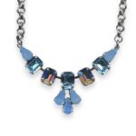 Mariana Necklace Periwinkle Cocktail Hour Coll. Elegant Aqua Blue, Frosted Blue, & AB Austrian Crystals - Image 3
