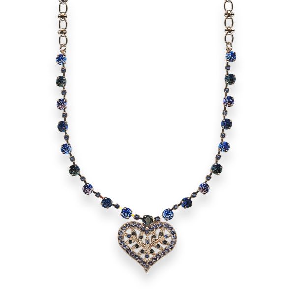 Necklace By Mariana Woman Heart Encrusted Sapphire and Montana Blue Swarovski Crystals