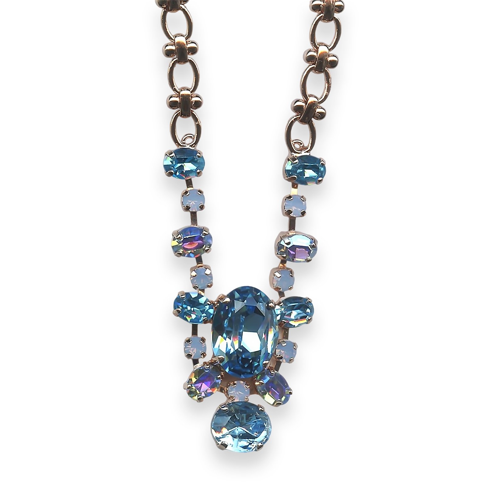 N-3413-4-1343-RG (1) Necklace By Mariana Cocktail Hour Coll. Glamorous Aqua and Frosted Blue Swarovski Crystals - Image 1