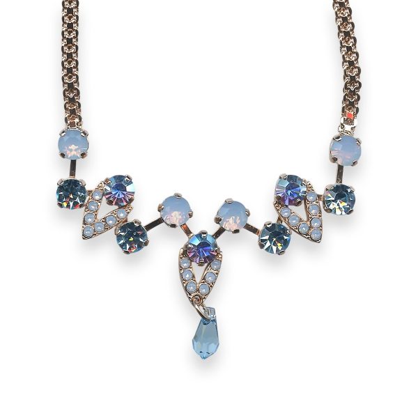 Mariana Necklace Periwinkle Cocktail Hour Coll. Fashionable Aqua Blue, Frosted Blue, & AB Austrian Crystals