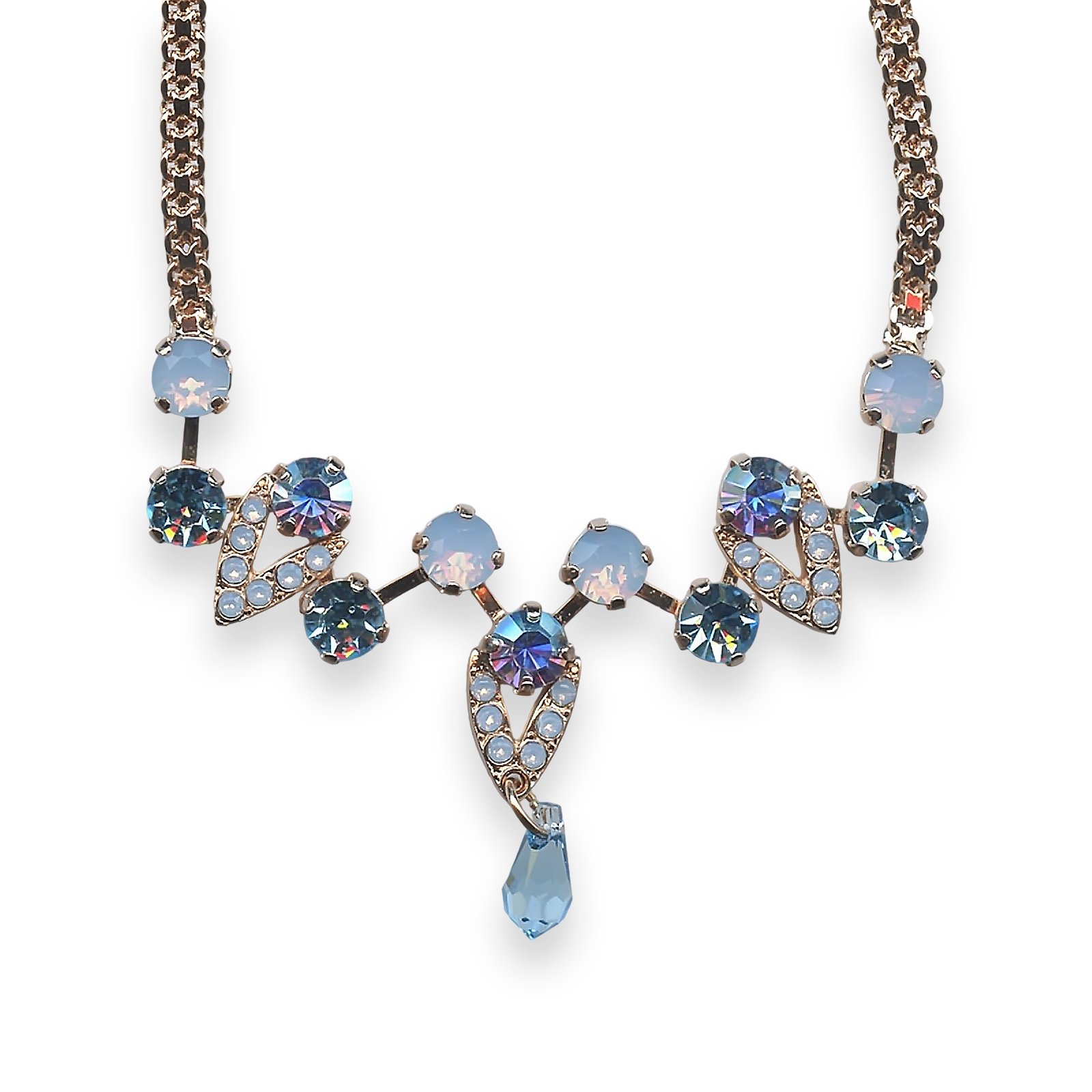 N-3420-1-1343-RG (1) Mariana Necklace Periwinkle Cocktail Hour Coll. Fashionable Aqua Blue, Frosted Blue, & AB Austrian Crystals - Image 1