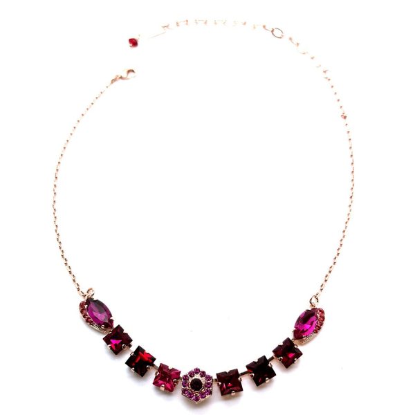 Necklace By Mariana Woman Glamorous Red, Rose Peach and Fuchsia Swarovski Crystals