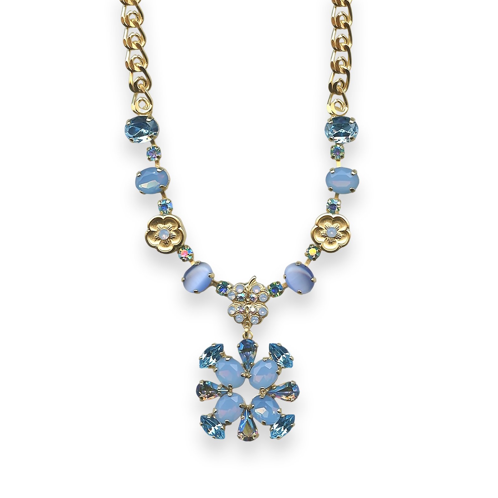 N-3533-1343-YG (1) Mariana Necklace Periwinkle Cocktail Hour Coll. Floral Aqua Blue, Frosted Blue, & AB Austrian Crystals - Image 1