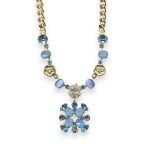 Mariana Necklace Periwinkle Cocktail Hour Coll. Floral Aqua Blue, Frosted Blue, & AB Austrian Crystals - Image 2
