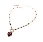 Necklace Pendant By Mariana Woman Heart Shaped Red, Fuchsia and Rose Peach Swarovski Crystals