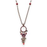 Necklace Pendant By Mariana Woman Dolomite Coral Mineral and Fuchsia Swarovski Crystals - Image 2