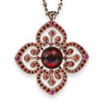 Necklace Pendant By Mariana Glamorous Red and Rose Peach Swarovski Crystals
