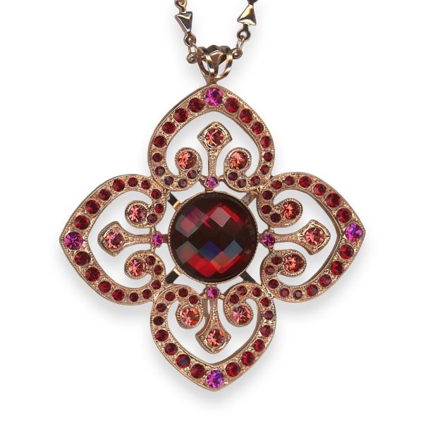Necklace Pendant By Mariana Glamorous Red and Rose Peach Swarovski Crystals