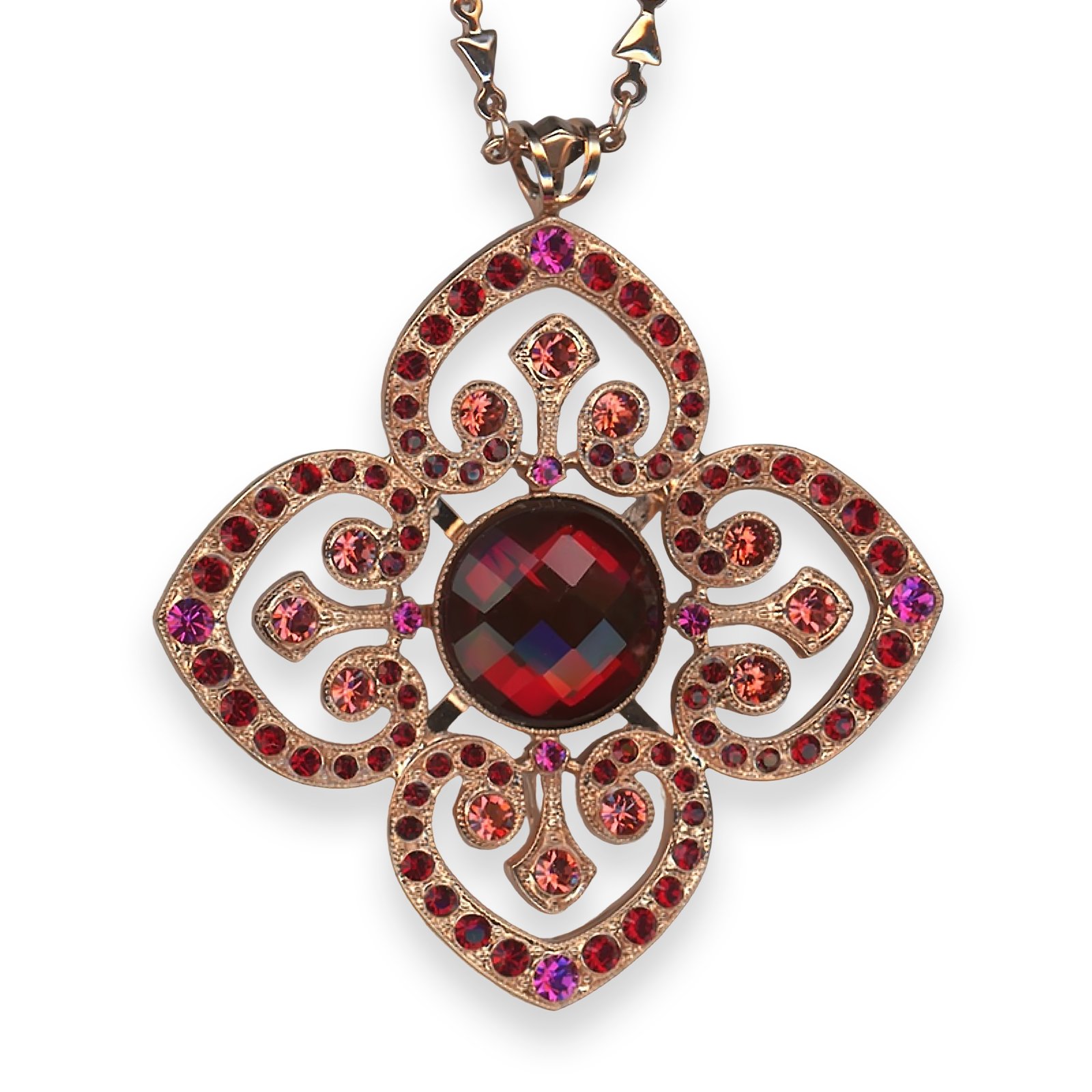 N-5050-2140-RG (1) Necklace Pendant By Mariana Glamorous Red and Rose Peach Swarovski Crystals - Image 1