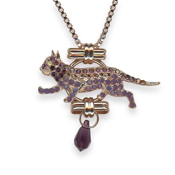 Mariana Necklace Pendant Bohemian Rhapsody Coll. Jaguar Encrusted Amethyst, Cyclamen Opal, & Sand Opal Austrian Crystals