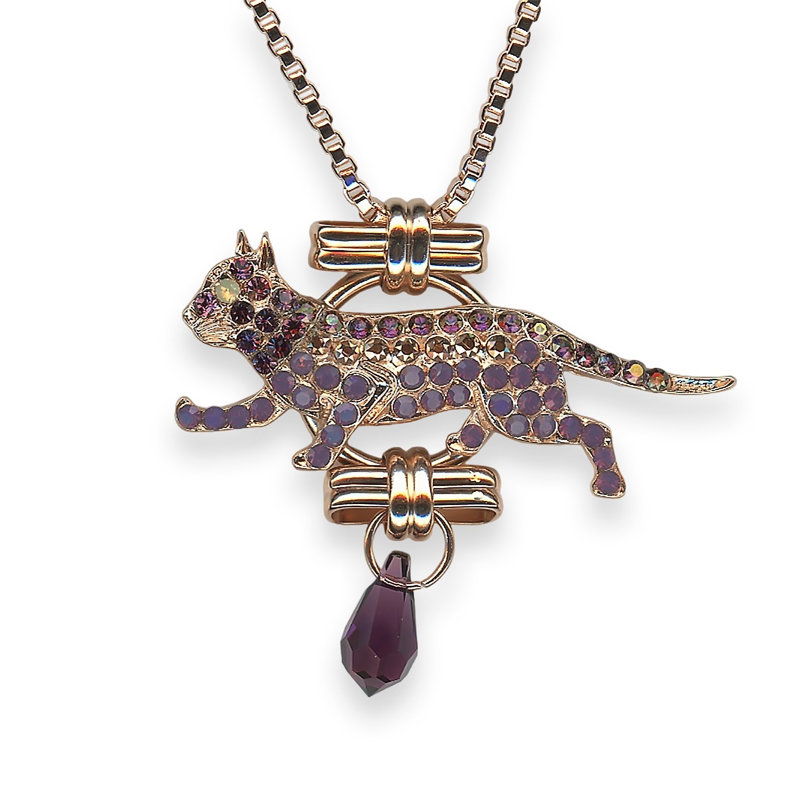 N-5057-1072-RG (1) Mariana Necklace Pendant Bohemian Rhapsody Coll. Jaguar Encrusted Amethyst, Cyclamen Opal, & Sand Opal Austrian Crystals - Image 1