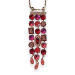 Mariana Necklace Pendant Firefly Coll. Chandelier Fuchsia, Red Opal, Rose Peach, & Red Austrian Crystals