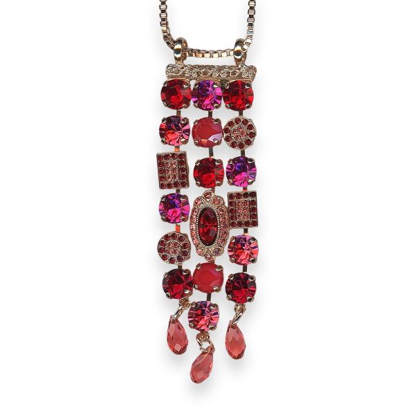 Mariana Necklace Pendant Firefly Coll. Chandelier Fuchsia, Red Opal, Rose Peach, & Red Austrian Crystals