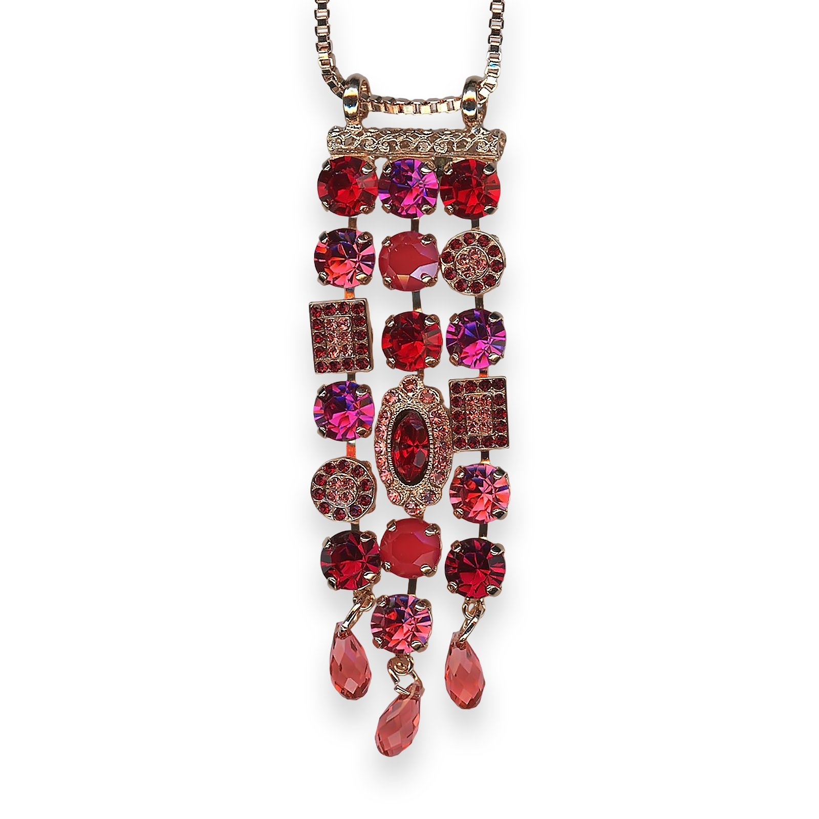 N-5068-2-2140-RG (1) Mariana Necklace Pendant Firefly Coll. Chandelier Fuchsia, Red Opal, Rose Peach, & Red Austrian Crystals - Image 1
