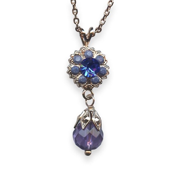 Mariana Necklace Pendant Electra Coll. Floral Dangling Sapphire & Tanzanite Austrian Crystals