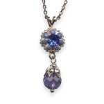 Mariana Necklace Pendant Electra Coll. Floral Dangling Sapphire & Tanzanite Austrian Crystals - Image 2