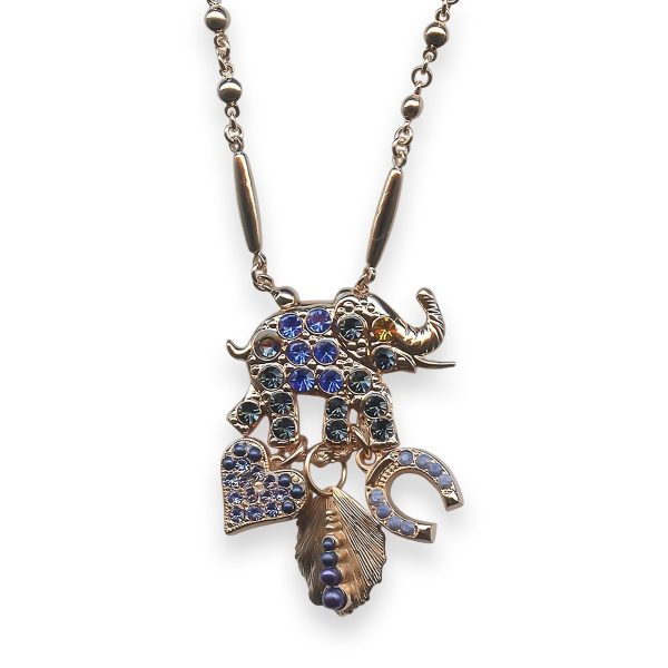 Mariana Necklace Pendant Electra Coll. Elephant & Charms Sapphire, Montana Blue, & Yellow Austrian Crystals