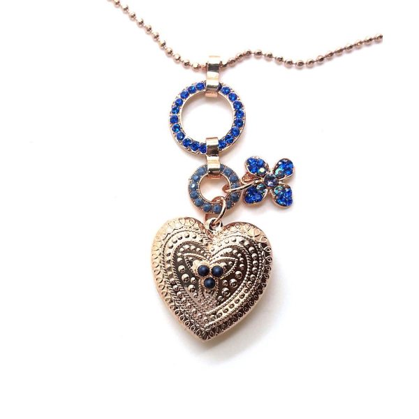 Necklace Pendant By Mariana Woman Heart Shape Sapphire and Tanzanite Swarovski Crystals