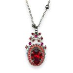 Necklace Pendant By Mariana Woman Fab Red, Rose Peach and Fuchsia Swarovski Crystals - Image 3