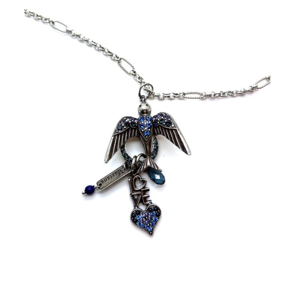 Necklace Pendant By Mariana Woman Lovely Bird Sapphire and Montana Swarovski Crystals