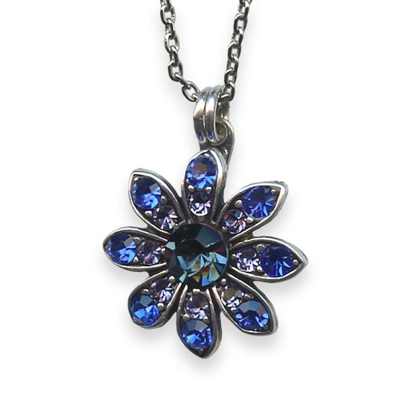 Necklace Pendant By Mariana Woman Floral Tanzanite and Montana Blue Swarovski Crystals