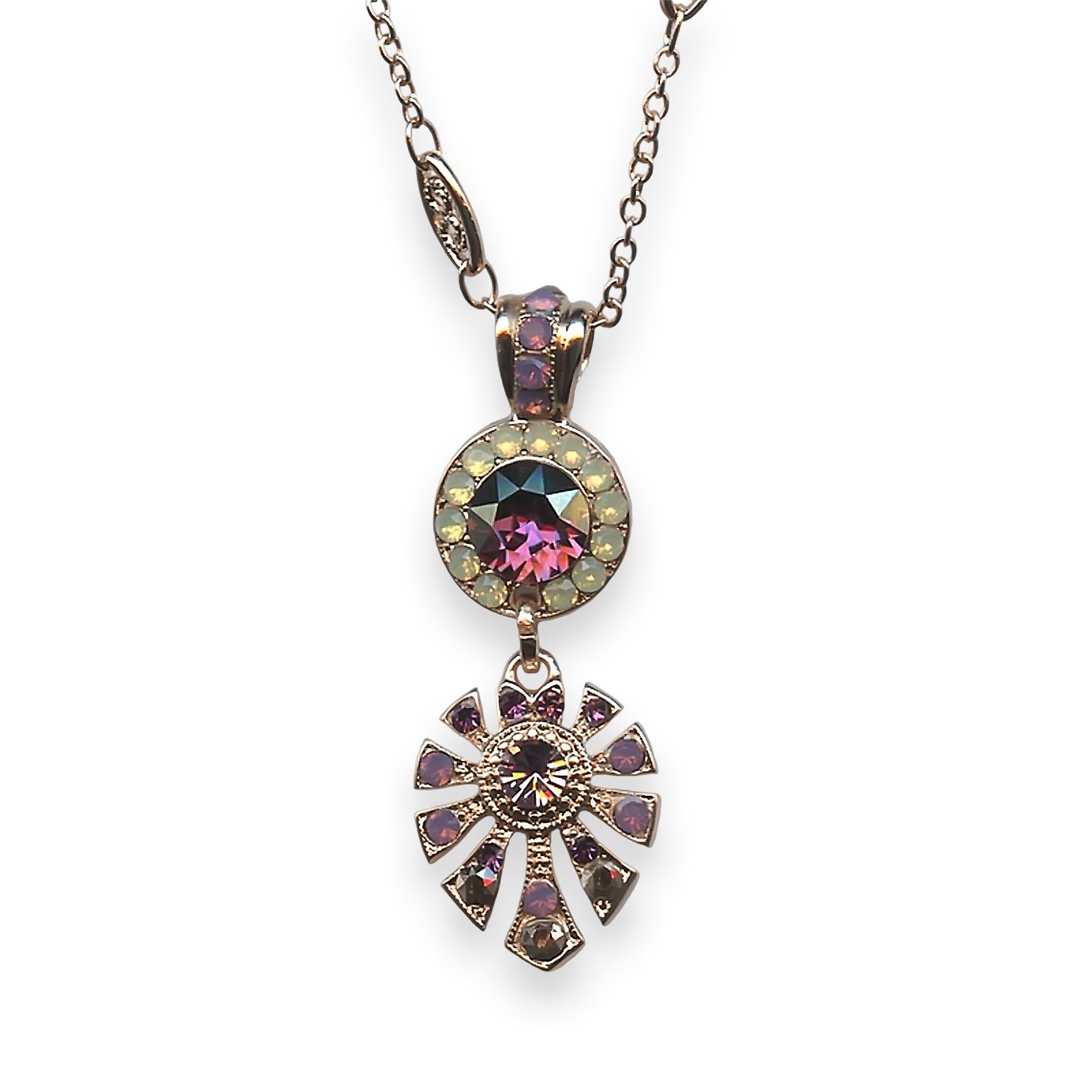 N-5514-3-1072-RG (1) Mariana Necklace Pendant Bohemian Rhapsody Coll. Fab Amethyst, Cyclamen Opal, Aurum, & Sand Opal Austrian Crystals - Image 1