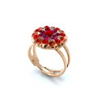 Ring By Mariana My Treasures Coll. Floral in Red Coral and Fuchsia Swarovski Crystals - Image 3