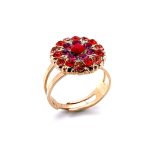 Ring By Mariana My Treasures Coll. Floral in Red Coral and Fuchsia Swarovski Crystals