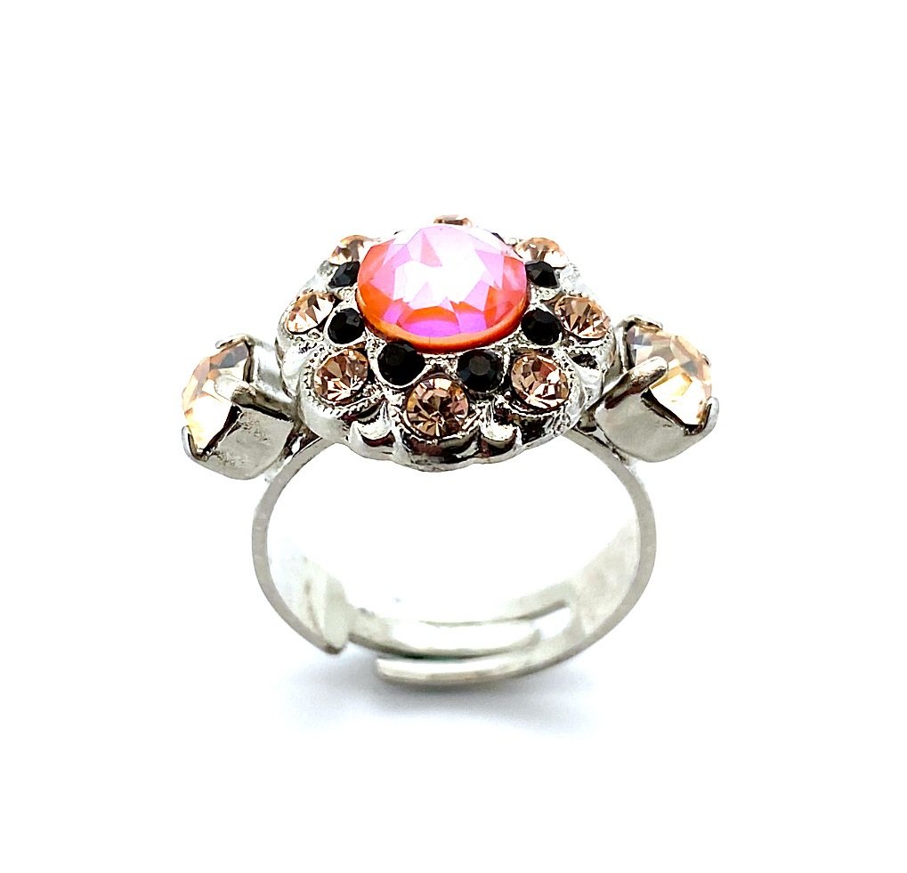 R-7417-1155-RO (3) Ring By Mariana Magic Coll. Lovely Sun Kissed Flame, Jet, & Lt Peach Swarovski Crystals - Image 1