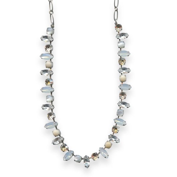 Necklace by Mariana Kalahari Coll. Timeless Riverstone & White Shell Mineral, Clear, Golden Shadow, & White Opal Austrian Crystals