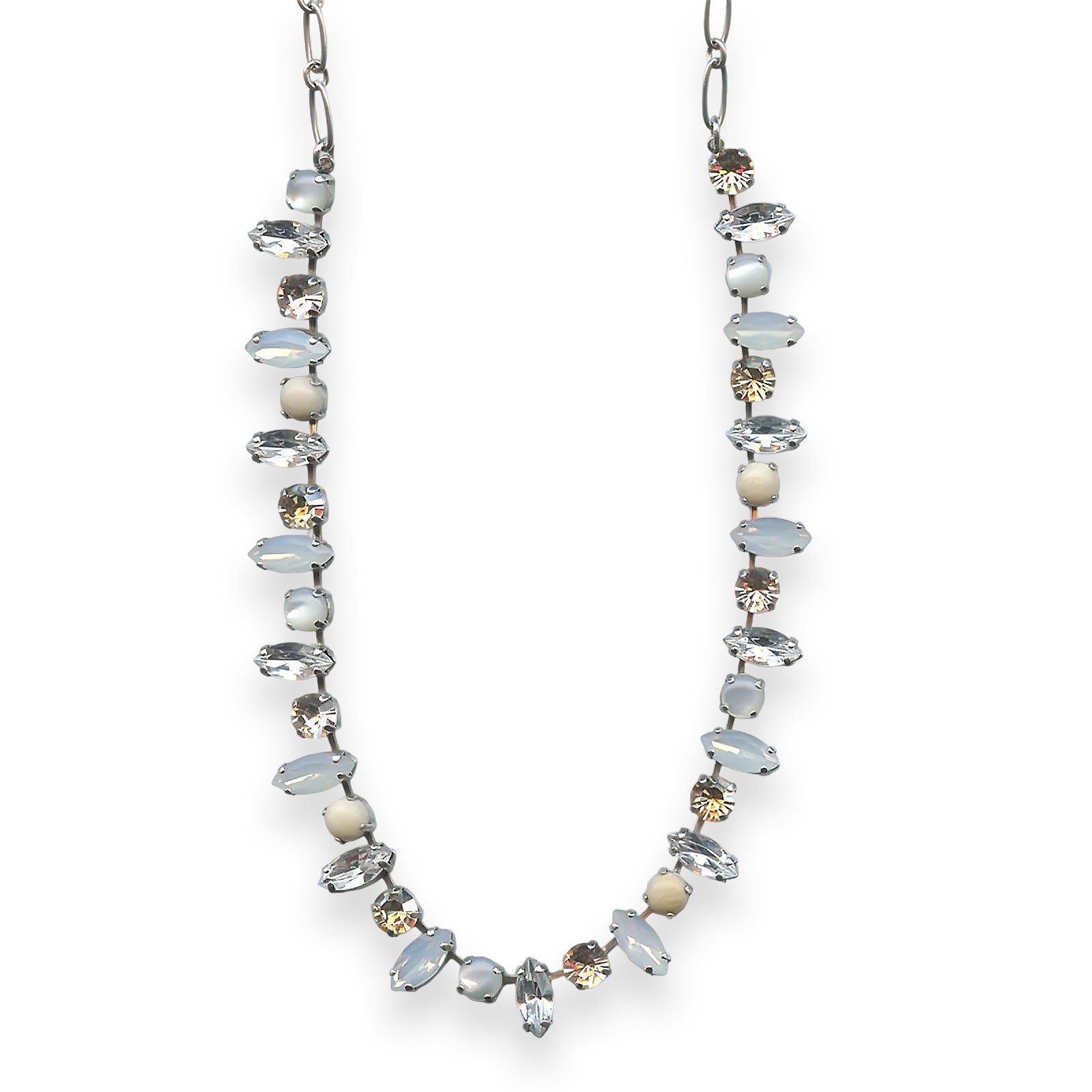 N-3143-1-M1078-SP (1) Necklace by Mariana Kalahari Coll. Timeless Riverstone & White Shell Mineral, Clear, Golden Shadow, & White Opal Austrian Crystals - Image 1