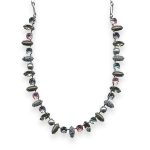 Necklace by Mariana Madagascar Coll. Elegant Snowflake Obsidian Mineral, Denim Blue, Silver Night, Pearl, & Lt Rose Austrian Crystals