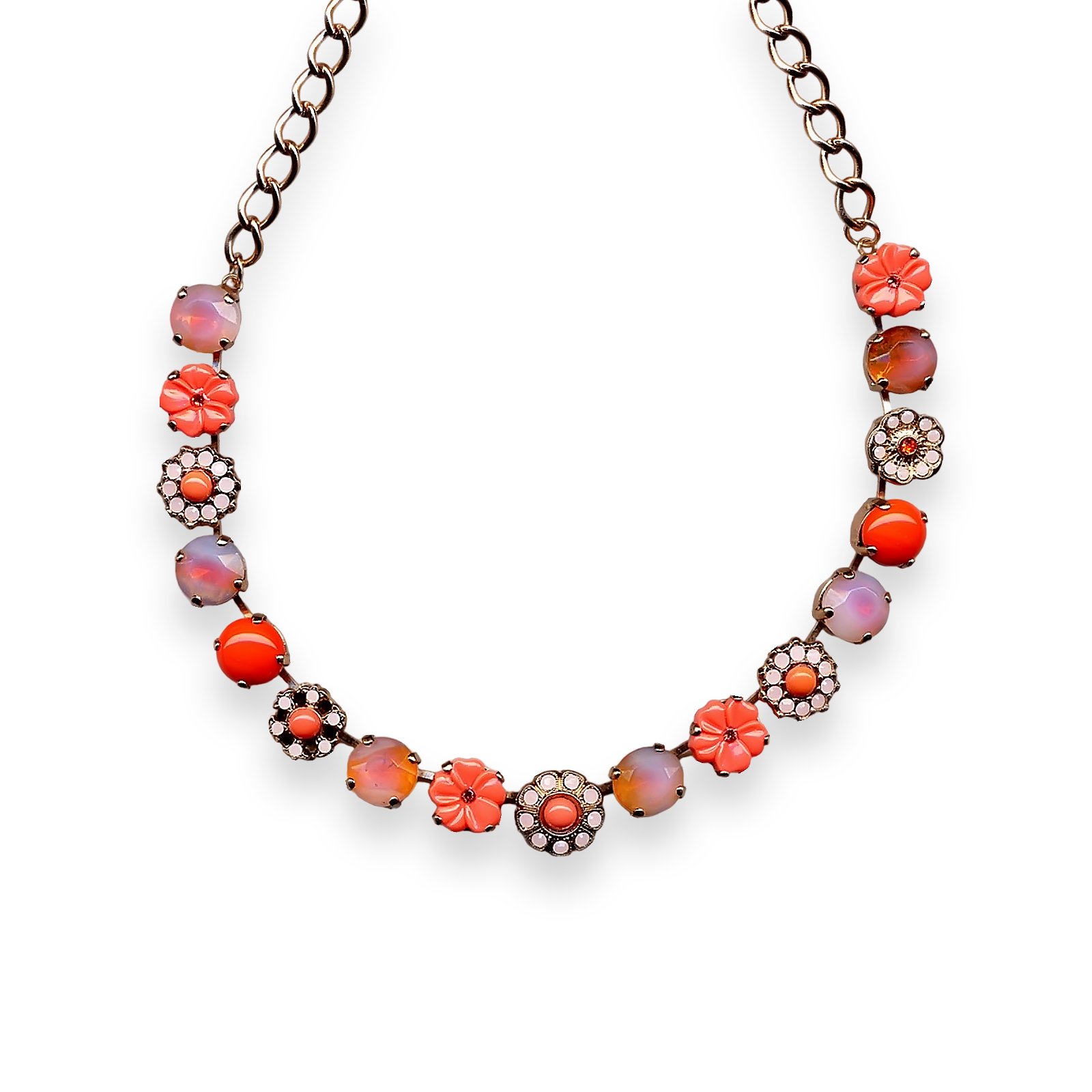 N-3174-542-RG (1) Necklace by Mariana My Treasures Coll. Floral Padparadscha, White Opal, & Coral Austrian Crystals - Image 1