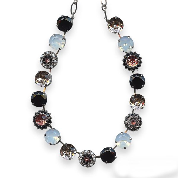 Necklace by Mariana Pomegranate Coll. Stunning Jet, Padparadscha, White Opal & Lt Silk Austrian Crystal