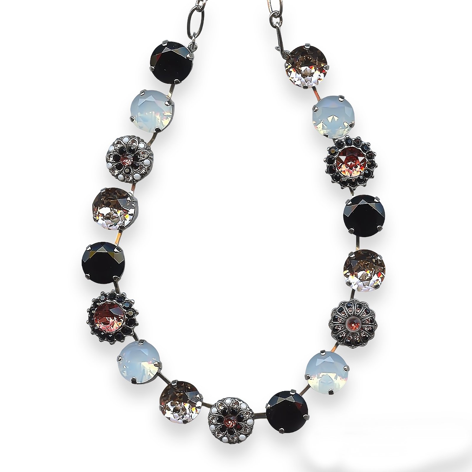 N-3195-1045-SP (1) Necklace by Mariana Pomegranate Coll. Stunning Jet, Padparadscha, White Opal & Lt Silk Austrian Crystal - Image 1