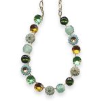 Necklace by Mariana Rising Sun Coll. Shimmering Grass Green, Amber, Pacific Opal, Turq, Lt Smoked Topaz & Emerald Austrian Crystal