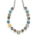 Necklace by Mariana Summer Palace Coll. Charming Chrysolite Opal, White Shell, Turq, Clear, & Lt Peach Austrian Crystal - Image 2