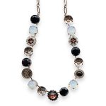 Necklace by Mariana Pomegranate Coll. Glamorous Jet, Padparadscha, White Opal, & Lt Peach Austrian Crystal - Image 2