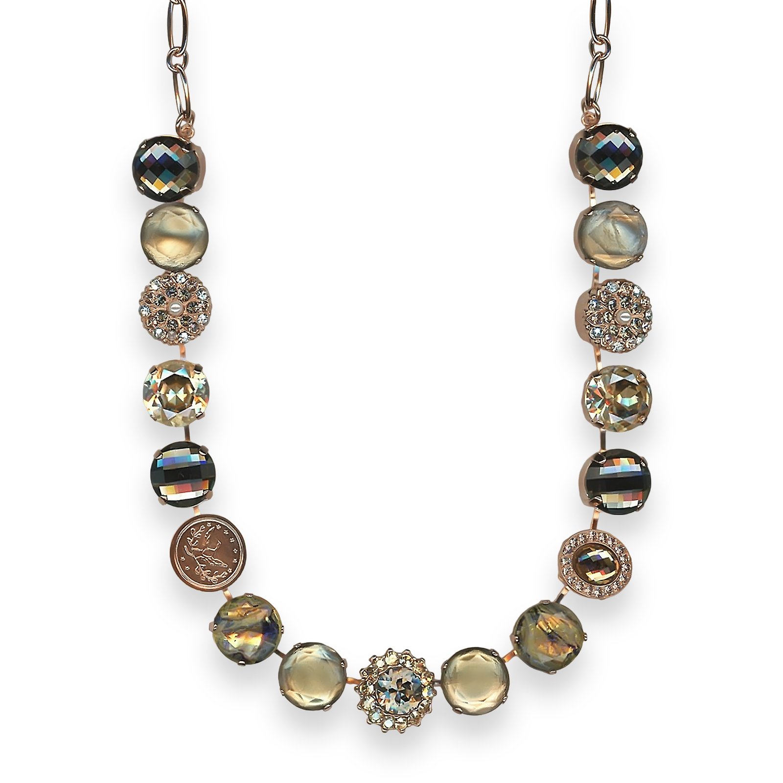 N-3195-2-1132-RG (1) Necklace by Mariana Moonlight & Magnolias Coll. Stunning Black Diamond, Golden Shadow, & Pearl Austrian Crystal - Image 1