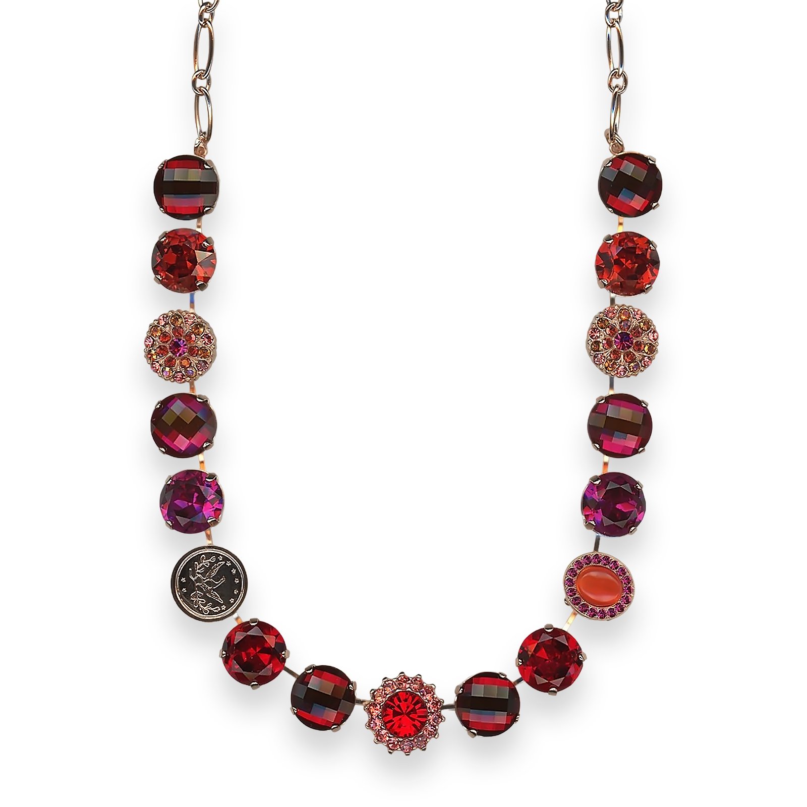 N-3195-2-1135-RG (1) Necklace by Mariana Sorbet Coll. Exquisite Fuchsia, Siam, Lt Siam, Padparadscha & Orange Austrian Crystal - Image 1