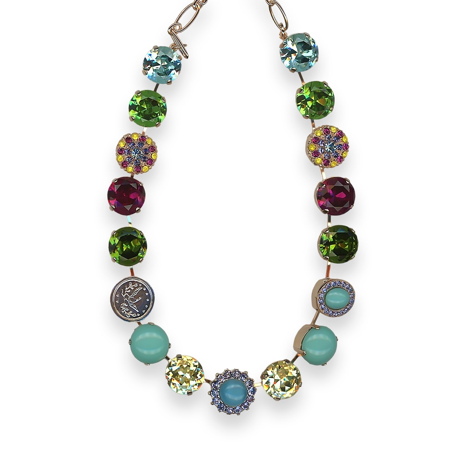 N-3195-2-333-1-RG (1) Necklace by Mariana Woman Beautiful Aquamarine and Peridot Swarovski Crystals - Image 1