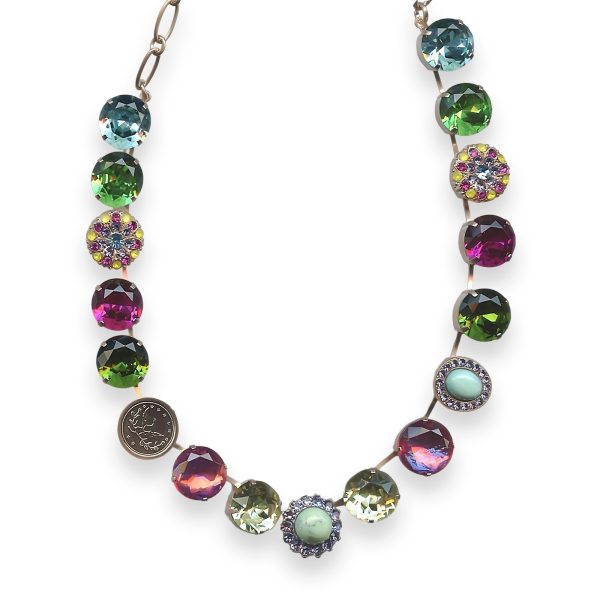 Necklace by Mariana Cuba Coll. Alluring Howlite Chinese Turq Mineral, Aquamarine, Olivine, Yellow Opal, Fuchsia, & Lt Amethyst Austrian Crystal