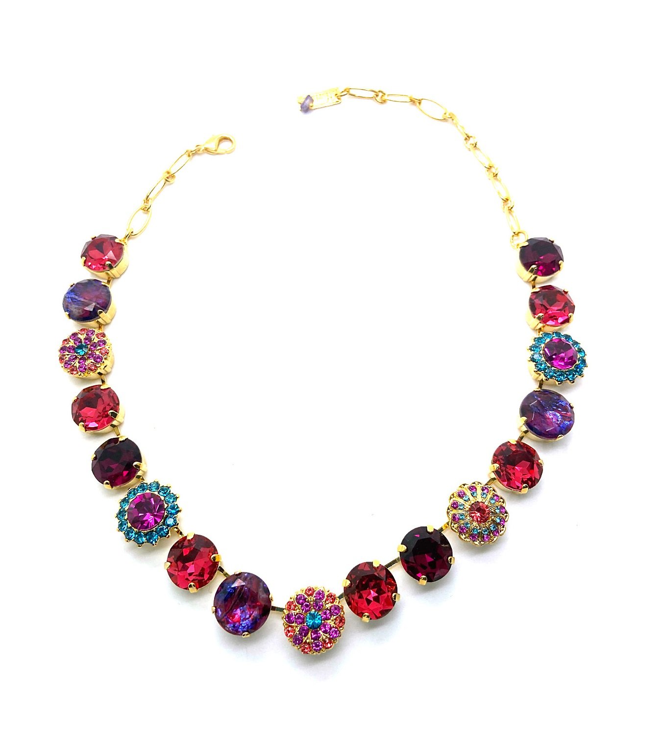 N-3195-292-YG (3) Necklace By Mariana Pink, Rose, and Blue Zircon Swarovski Crystals - YG - Image 1