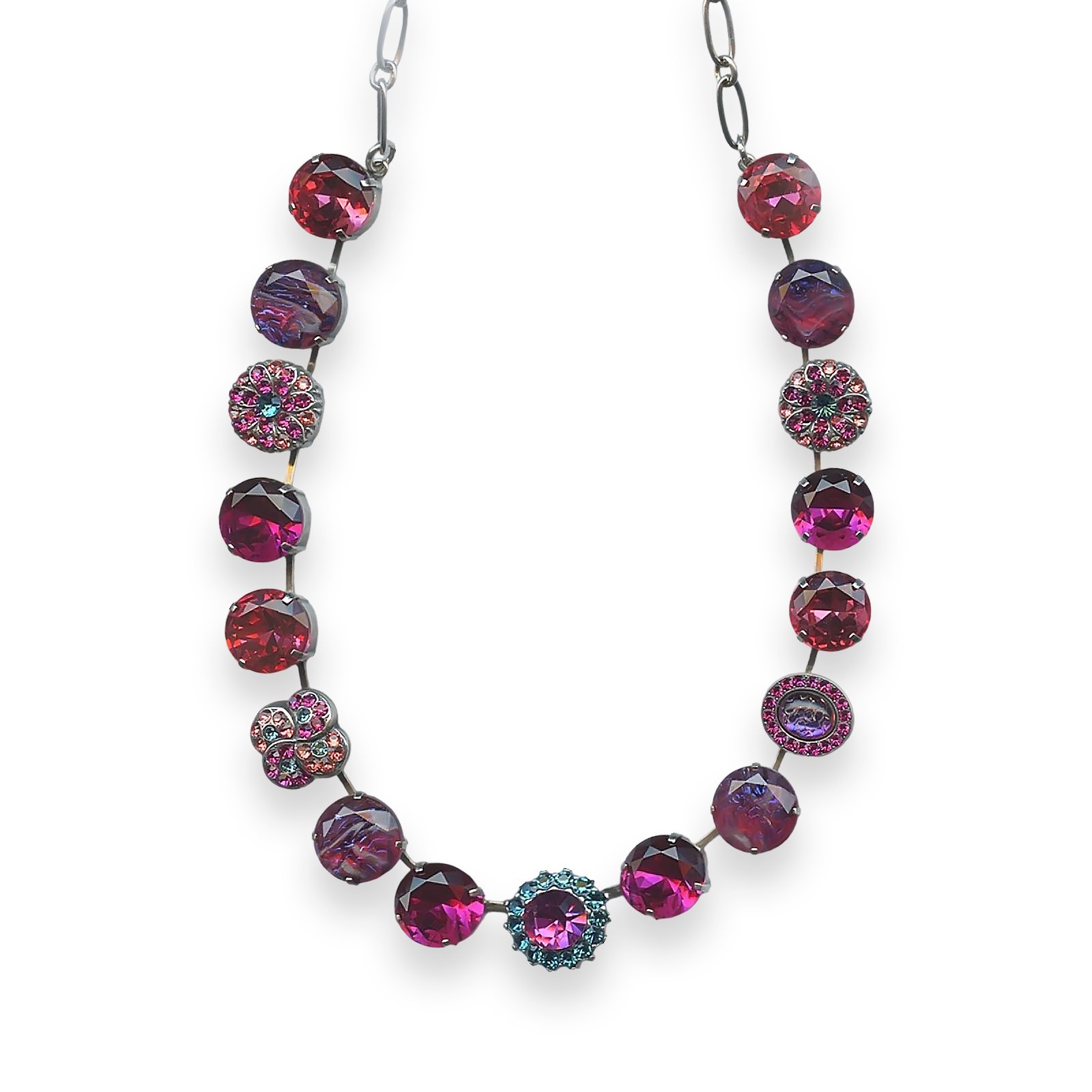 N-3195-3-292-SP (1) Necklace by Mariana Sorbet Coll. Stunning Indian Pink, Purple, Fuchsia, & Blue Zircon Austrian Crystal - Image 1