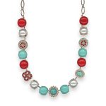 Necklace By Mariana Woman Exquisite Pearl and Turquoise Mineral and Swarovski Crystal - Image 2