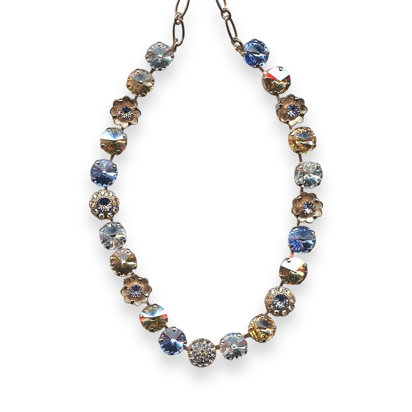 N-3247-1038-RG (1) Necklace by Mariana My Treasures Coll. Simply Elegant Lt Sapphire, Golden Shadow, & Clear Austrian Crystals - Image 1
