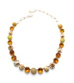 Necklace By Mariana Woman Jasper Mineral, Pearl and Orange Swarovski Crystals